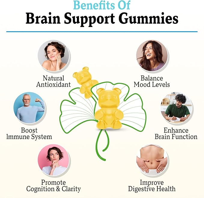 240MG Ginkgo Biloba Gummies | 120 Gummies | Improve Mood and Focus, Brain Health| Pineapple Flavor | Vegan, Non-GMO, Gluten Free Supplement