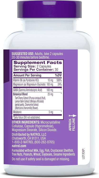 Natrol Sleep & Restore Capsules - Calm Magnesium Glycinate, Magnesium Sleep Aid with GABA, Melatonin 5mg, Botanical Blend, 30 Day Supply