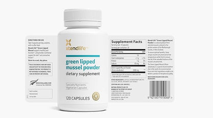 Xtendlife Green Lipped Mussel Powder - 2400mg Extra Strength Joint & Muscle Support Supplement from New Zealand with Omega 3 - 1 Month Supply