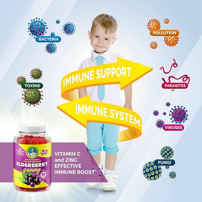 DR. MORITZ Immune Support - Brain Booster - Heart & Vision Supplement for Kids and Adults- Elderberry Gummies with Omega 3 + DHA Gummies – Boost Your Children’s Immunity and Support Brain