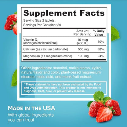 EZ Melts Dissolvable Calcium and Magnesium Supplement with Vitamin D3, Sugar-Free, 1-Month Supply