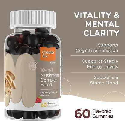 Zahler 10-in-1 Mushroom Gummies Raspberry Flavored with Lions Mane Mushroom, Reishi, Cordyceps, White Button, Plus 6 Adaptogenic Mushrooms 60