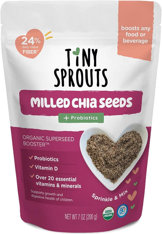 Superseed Organic Milled Chia Seed with VITAMIN D + PROBIOTICS, Omega-3s Prebiotic Fiber Protein, Seeds for 6M+ Babies Toddlers & Kids for Immune & Digestive Support (7oz x 1 Pack)