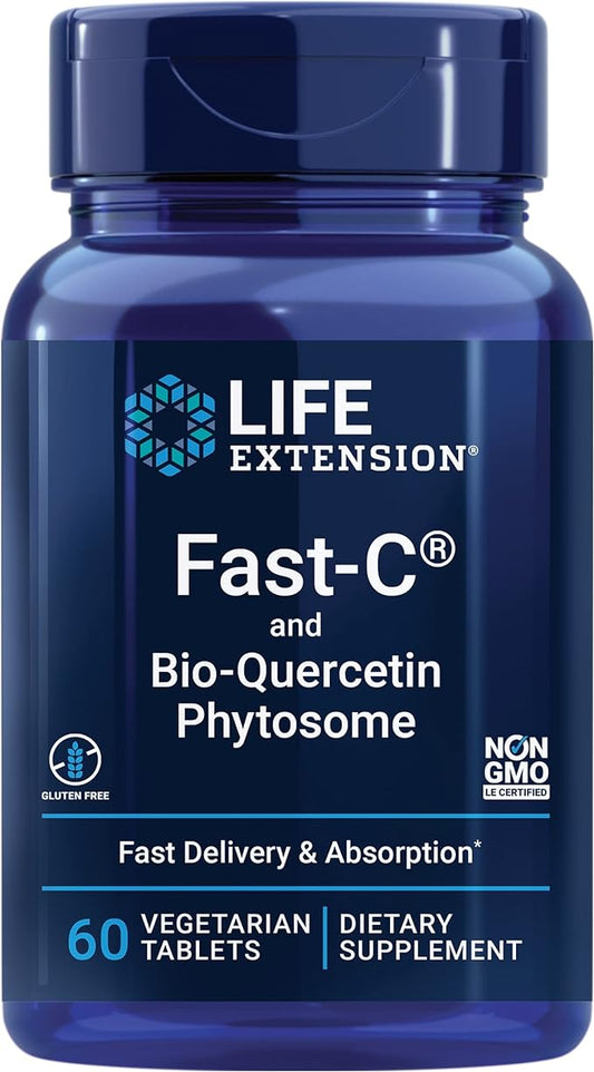 Life Extension Fast-C® and Bio-Quercetin®, Fast delivery and Absorption, Vitamin C, Fenugreek, Immune Support, Magnesium, Gluten-Free, Non-GMO, Vegetarian, 60 Tablets