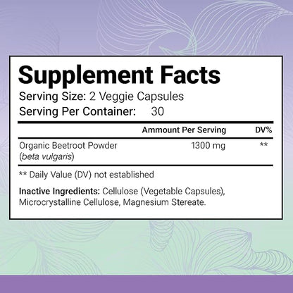 Organic Beet Root Capsules – Beets for High Blood Pressure, Immune Support & Heart Health with 1,300 mg Organic Beet Root Powder – Gluten Free, Vegan, No Added Sugar – 60 Capsules