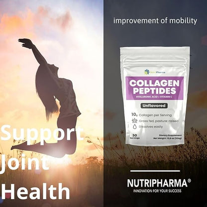 Collagen Peptides Powder with Hyaluronic Acid and Vitamin C, Promotes Hair, Nail, Skin, Bone and Joint Health, Unflavored Collagen Protein Powder, 30 Servings, 10,8 oz