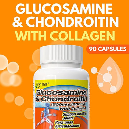 ARYMAR Glucosamine & Chondroitin with Collagen, Supports Joint Health (90 Capsules/Pack of 1)