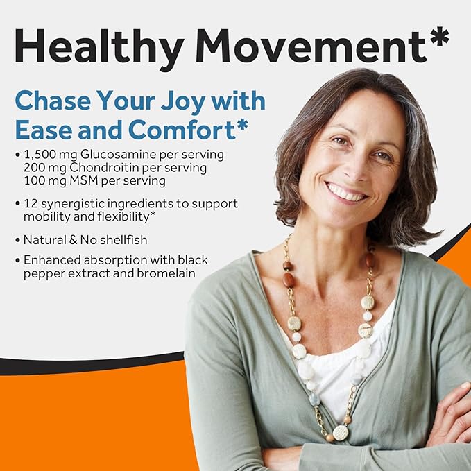 Doctor's Recipes Glucosamine Chondroitin MSM Turmeric Quercetin, Movement Support Supplement for Men & Women, with Black Pepper for High Absorption, Mobility & Flexibility, No Shellfish, 90 Tablets