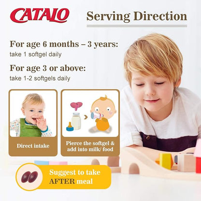 CATALO Children’s DHA IQ Formula with Lutein from Marigold Extract - Omega 3 for Kids, Yummy Strawberry Flavored Chewable Softgels with 200 mg of DHA and 42 mg of EPA - Made in USA