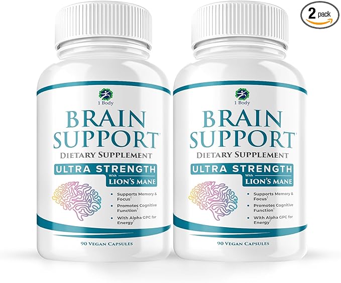 1 Body Brain Support Supplement with Alpha GPC and Lion's Mane Extract, 90 Capsules, Twin Pack