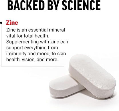Force Factor Zinc 50mg, Zinc Supplements with Zinc Oxide Powder, Zinc Gluconate, and Zinc Citrate for Immune Support and Immune Health, High-Potency, Vegan, Gelatin Free, Non-GMO, 240 Tablets
