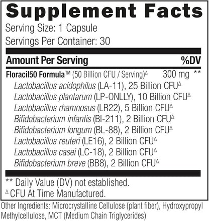 UMZU Floracil50 Probiotic for Women + Men - 50 Billion CFU for Gut Health, Acidophilus, Rhamnousus, Digestion, Gut Health, Immunity, Energy - 30-Day Supply (30 Capsules)