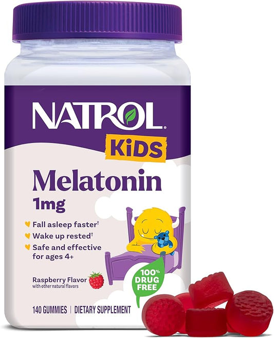 Natrol Kids Melatonin 1 mg, Dietary Supplement for Restful Sleep, Melatonin Gummies for Kids, 140 Raspberry-Flavored Gummies, Up to a 140 Day Supply