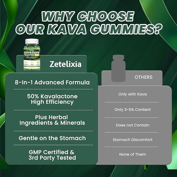 Kava Kava Gummies, Kava Kava Root Extract Supplement with Kavalactones, Calm Gummies for Stress Relief & Better Sleep, Melatonin Free, Sugar Free, Vegan, Non-GMO, Green Grape Flavor, 60 count