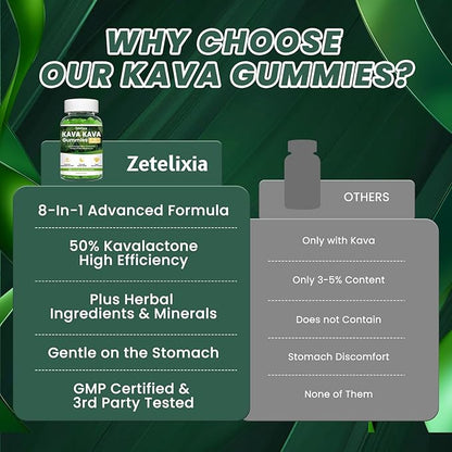 2 Pack Kava Kava Gummies, Kava Kava Root Extract Supplement with Kavalactones, Calm Gummies for Stress Relief & Better Sleep, Melatonin Free, Sugar Free, Vegan, Non-GMO, Green Grape Flavor, 120 count
