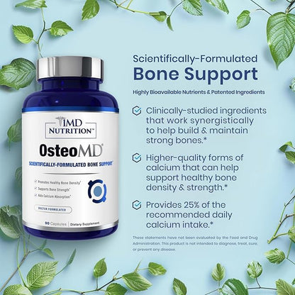 1MD Nutrition OsteoMD for Comprehensive Bone Support | with Calcium Hydroxyapatite, Vitamin D3 & K2 | 180 Capsules (2-Pack)