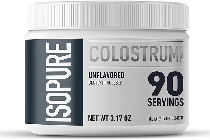 Bundle of Isopure Bovine Colostrum Supplement Powder, Gently Processed, 90 Servings + Isopure Collagen Peptides Powder,14 Servings, Unflavored, with Vitamin C, with Biotin