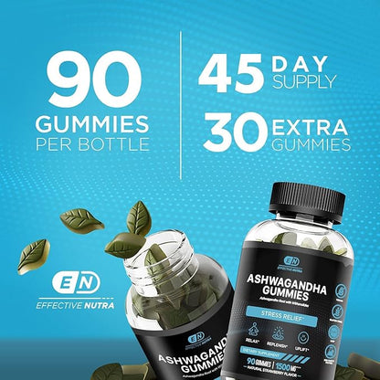 Ashwagandha Gummies 1500mg | Stress Relief, Immune Support, Calm Mood, Energy | Natural Berry Flavor | 45-Day Supply | Vegan, Gluten-Free, Non-GMO | Supplement for Men & Women (90ct)