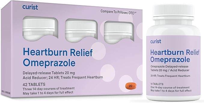 Curist Omeprazole 20mg Tablets - 42 Count Delayed-Release Tablets - Acid Reflux Medicine for Heartburn Relief
