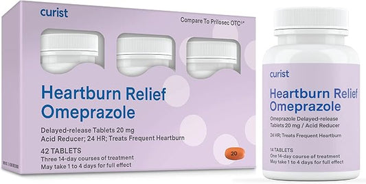 Curist Omeprazole 20mg Tablets - 42 Count Delayed-Release Tablets - Acid Reflux Medicine for Heartburn Relief