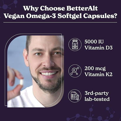 Vitamin D3 + K2 Capsules | 5000 IU Vitamin D3, 200 mcg Vitamin K2 | Helps Promote Bone Strength | 1-Month Dietary Supplement