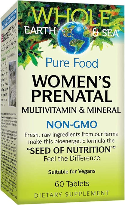 Natural Factors Whole Earth & Sea, Women's Prenatal Multivitamin and Mineral, Whole Food Supplement, Vegan, 60 Tablets