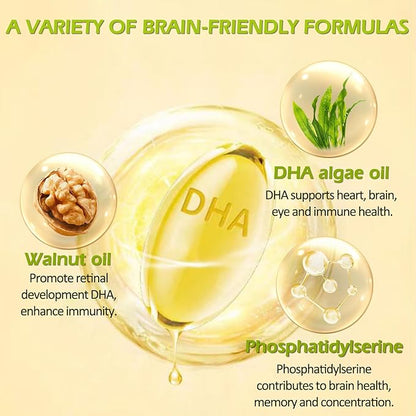 Algae DHA - 600 mg Omega-3 DHA Softgels, with Phosphatidylserine & Walnut Oil, Supports Healthy Brain Function, Vision, Eye & Memory, Gluten Free, Non-GMO Vegan Algae Oil, 90 Softgels