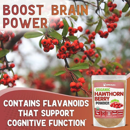 XPRS Nutra Organic Hawthorn Berry Powder - Premium USDA Organic Hawthorne Berry Powder for Cardiovascular Support - Vegan Friendly Hearth Health Supplement (16 Ounce)