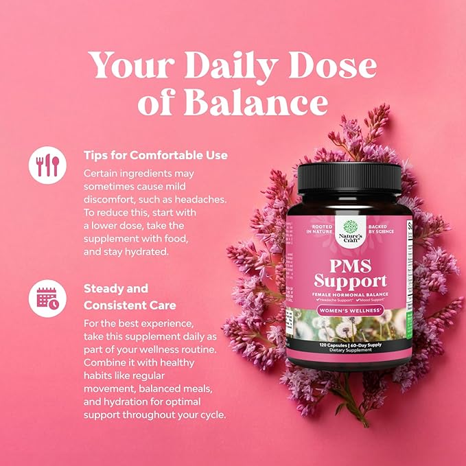 PMS Support Supplement for Women – Hormone Balance for Women & Menstrual Discomfort with DIM, Chasteberry, Black Cohosh & Ashwagandha - for Period Cramps Ease, Menopause Bloating, Mood Swing – 120 Ct
