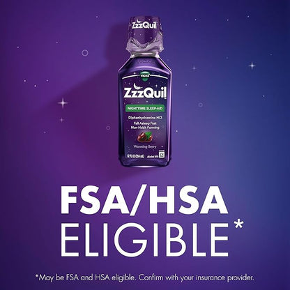 ZzzQuil, Sleep Aid, Nighttime Sleep Aid Liquid, 50 mg Diphenhydramine HCl, Fall Asleep Fast, Non-Habit Forming, Warming Berry Flavor, 12 FL OZ (Pack of 2)