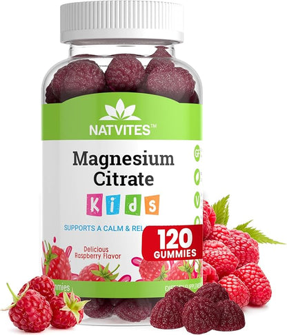 Magnesium for Kids - Magnesium Gummies for Kids - Supports A Calm & Relaxed Mood, Nerve & Bone Health, Healthy Kids Sleep Habits - Gluten Free Gelatin Free Magnesium Calm Gummies (120 Count)