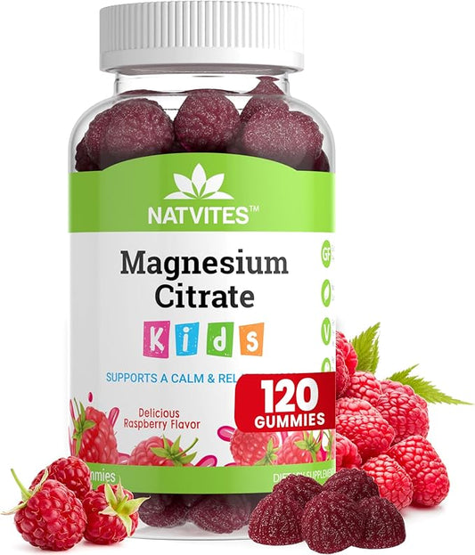 Magnesium for Kids - Magnesium Gummies for Kids - Supports A Calm & Relaxed Mood, Nerve & Bone Health, Healthy Kids Sleep Habits - Gluten Free Gelatin Free Magnesium Calm Gummies (120 Count)