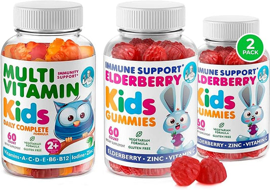 DR. MORITZ Elderberry Gummies for Kids with Zinc and Vitamin C (2 Pack) and Kids Multivitamin Gummies
