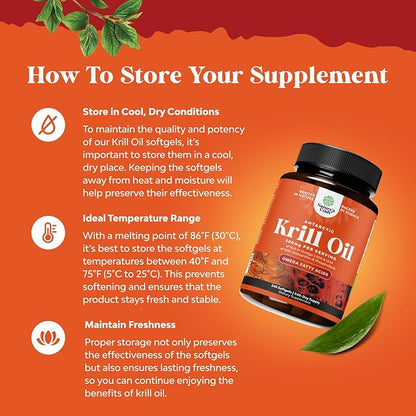 Antarctic Krill Oil 500mg Softgels - Omega 3 Krill Oil Supplement with EPA DHA & Astaxanthin for Brain Joint & Heart - 3rd Party Lab Tested No Gluten GMOs or Fishy Aftertaste - 2 Packs