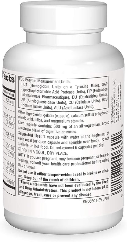 Source Naturals Essential Enzymes 500mg Bio-Aligned Multiple Supplement Herbal Defense for Digestion, Gas & Constipation Relief - Strong Immune System Support* - 120 Capsules