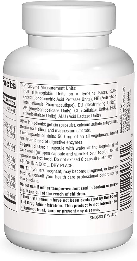 Source Naturals Essential Enzymes 500mg Bio-Aligned Multiple Supplement Herbal Defense for Digestion, Gas & Constipation Relief - Strong Immune System Support* - 120 Capsules