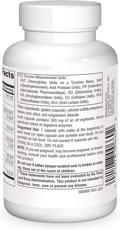 Source Naturals Essential Enzymes 500mg Bio-Aligned Multiple Supplement Herbal Defense for Digestion, Gas & Constipation Relief - Strong Immune System Support* - 120 Capsules