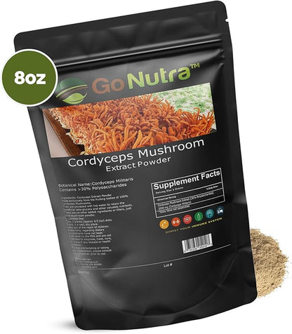 Go Nutra Cordyceps Mushroom Powder | Cordyceps Extract 30% Polysaccharides Non-GMO Pure Cordycep Powder 8 oz. (225 Grams)