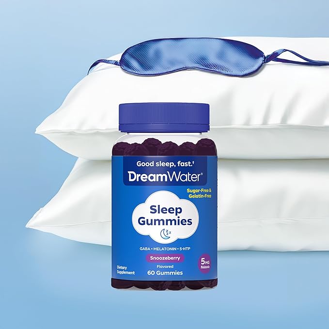 Dream Water Sleep Gummies; Melatonin 5mg, GABA, 5-HTP; Natural Flavors and Colors; Helps You to Fall Asleep, Fast and Wake Refreshed, Snoozeberry, 60 Gummies