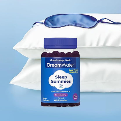 Dream Water Sleep Gummies; Melatonin 5mg, GABA, 5-HTP; Natural Flavors and Colors; Helps You to Fall Asleep, Fast and Wake Refreshed, Snoozeberry, 60 Gummies