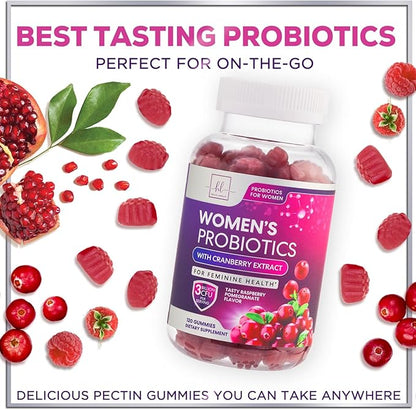 Probiotics for Women with Cranberry Extract - 6 Premium Strains for PH Balance, Digestive Health, Vaginal & Immune Support, 3 Billion CFU, Womens Probiotic Gummy for Feminine Health - 120 Gummies