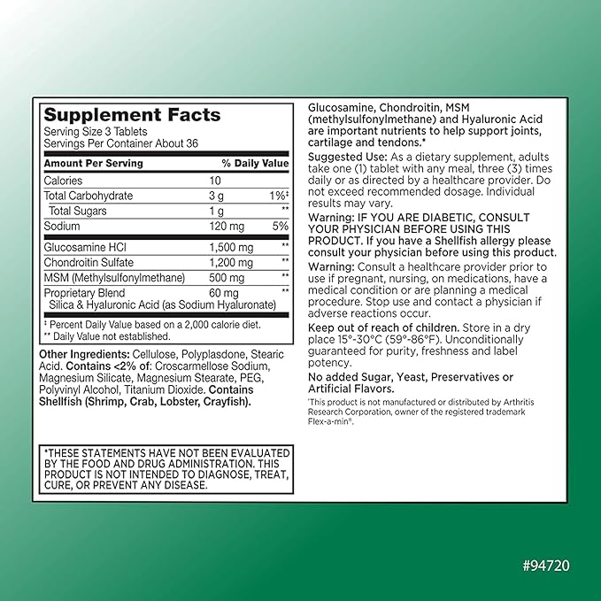 Quality Choice Double Strength Glucosamine Chondroitin + Hyaluronic Acid, MSM Tablets, 110 Count Bottles of Joint Support