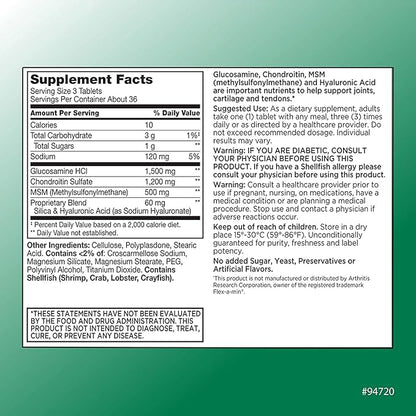 Quality Choice Double Strength Glucosamine Chondroitin + Hyaluronic Acid, MSM Tablets, 110 Count Bottles of Joint Support