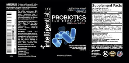 Intelligent Labs 50 Billion CFU Probiotic with Prebiotics, No Refrigeration Needed, with Sunfiber and FOS for 10x More Effectiveness, 60 Days Supply Per Bottle, Third-Party Verified for Purity