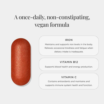 JSHealth Vitamins Iron+ Supplement for Energy Support - Iron Deficiency Pills with Vitamin C and Vitamin B12 - No Nausea - (30 Tablets)