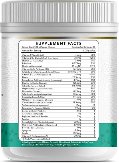 Collagen Peptides + Creatine Monohydrate + Psyllium Husk + Taurine + TMG + Hyaluronic Acid + MultiVitamin & Mineral (30 Servings, Mixed Berry)