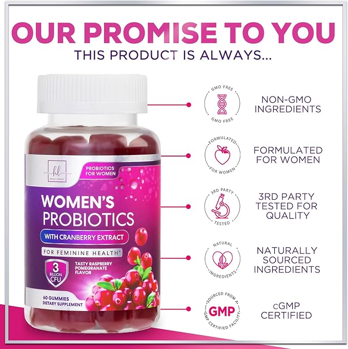 Probiotics for Women with Cranberry Extract - 6 Premium Strains for PH Balance, Digestive Health, Vaginal & Immune Support, 3 Billion CFU, Womens Probiotic Gummy for Feminine Health - 60 Gummies