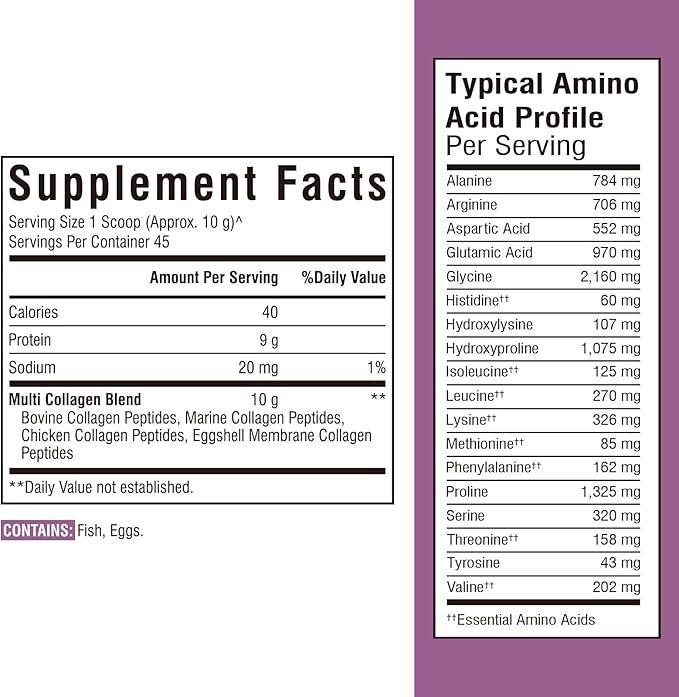 Multi Collagen Peptides Powder Type I II III V X, Hydrolyzed Collagen Protein for Women and Men, Skin, Hair, Nails, Unflavored, Non-GMO, Keto & GF, Zero Sugar, 45 Servings, 16oz