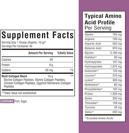 Multi Collagen Peptides Powder Type I II III V X, Hydrolyzed Collagen Protein for Women and Men, Skin, Hair, Nails, Unflavored, Non-GMO, Keto & GF, Zero Sugar, 45 Servings, 16oz