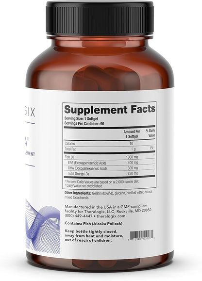 Theralogix TherOmega Omega-3 Fish Oil Supplement - Supports Heart, Brain, Immune & Joint Health* - 700 mg DHA & EPA from Wild Alaska Pollock - Sustainably Sourced - NSF Certified - 90 Softgels
